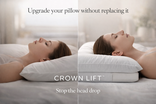 showing before and after using crown lift support system in pillow