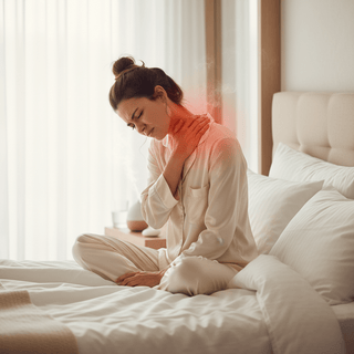 woman showing neck pain and soreness after waking up