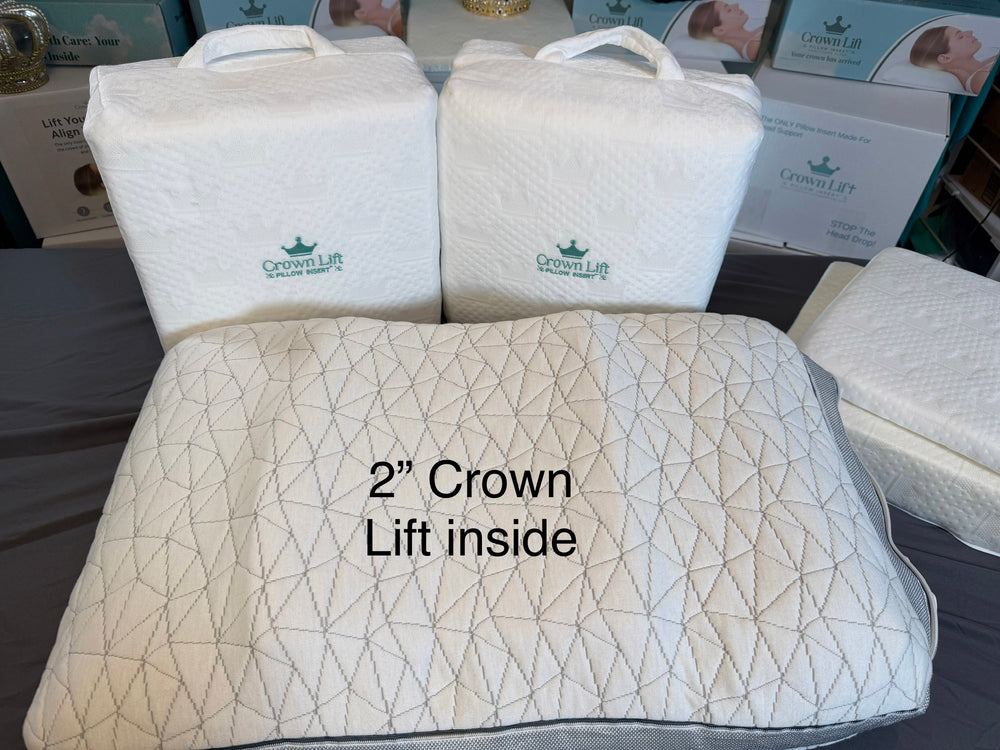 Crown Lift® inside another pillow demonstrating how it works 2" crown lift insert