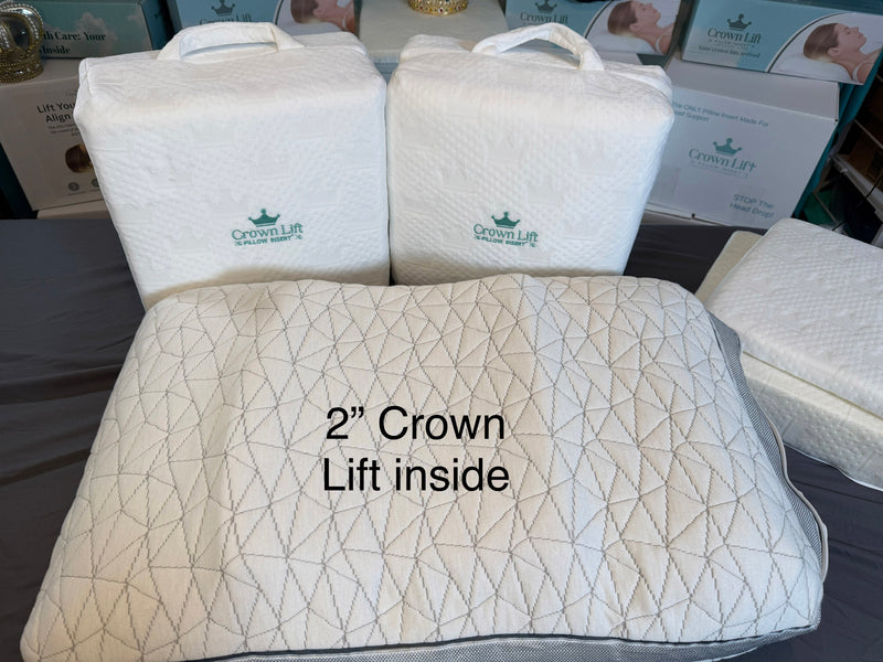 Crown Lift® inside another pillow demonstrating how it works 2" crown lift insert