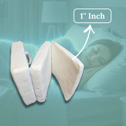 thre foam pillows with a 1-inch thickness label, placed on a bed with a blurred background. 1" crown lift insert. The one inch insert acts as a platform for the head in most pillows. Somewhat firm with the right ammount of softness, aims to give minimal added height to pillow and holds head up