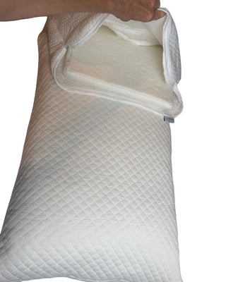 Sanctuary Sleep Crown Lift® Pillow Fix adjustable neck support pillow insert inside a pillowcase for ergonomic neck comfort.
