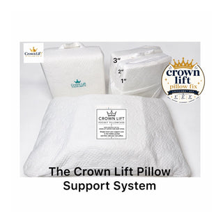 The complete Crown Lift Support System, included with this adjustable memory foam pillow.