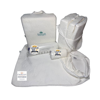 The Crown Lift Support System's three included cores (1", 2", 3") alongside the pocket pillowcase, included with this pillow.