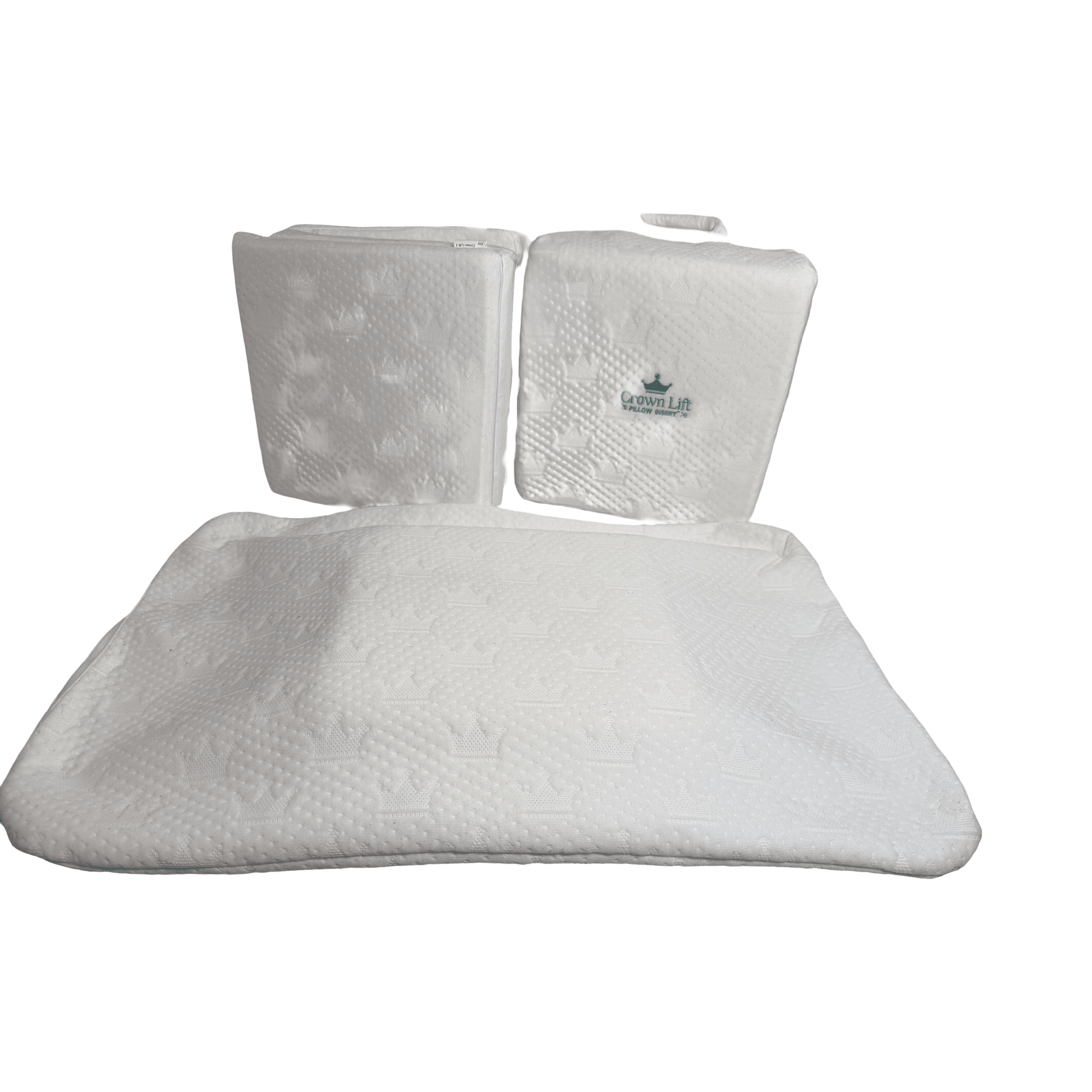 crown lift sleep system showcasing the patent pending integrated pillowcase that comes with the system for ease of use with the inserts. customer just uses the pillowcase over their pillow as usual.